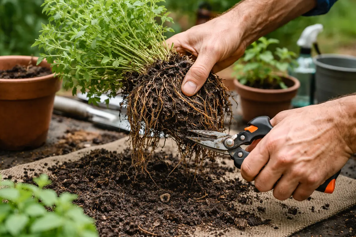 how to recover from root rot trim roots of affected potted herbs