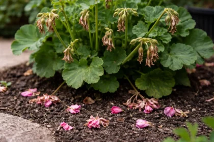 why are my geraniums not flowering with dropped blossoms around the stems